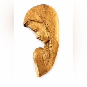 Vintage Hand Carved Wood Mother Mary Madonna Signed J. R. Drouin 1988 Sacramento